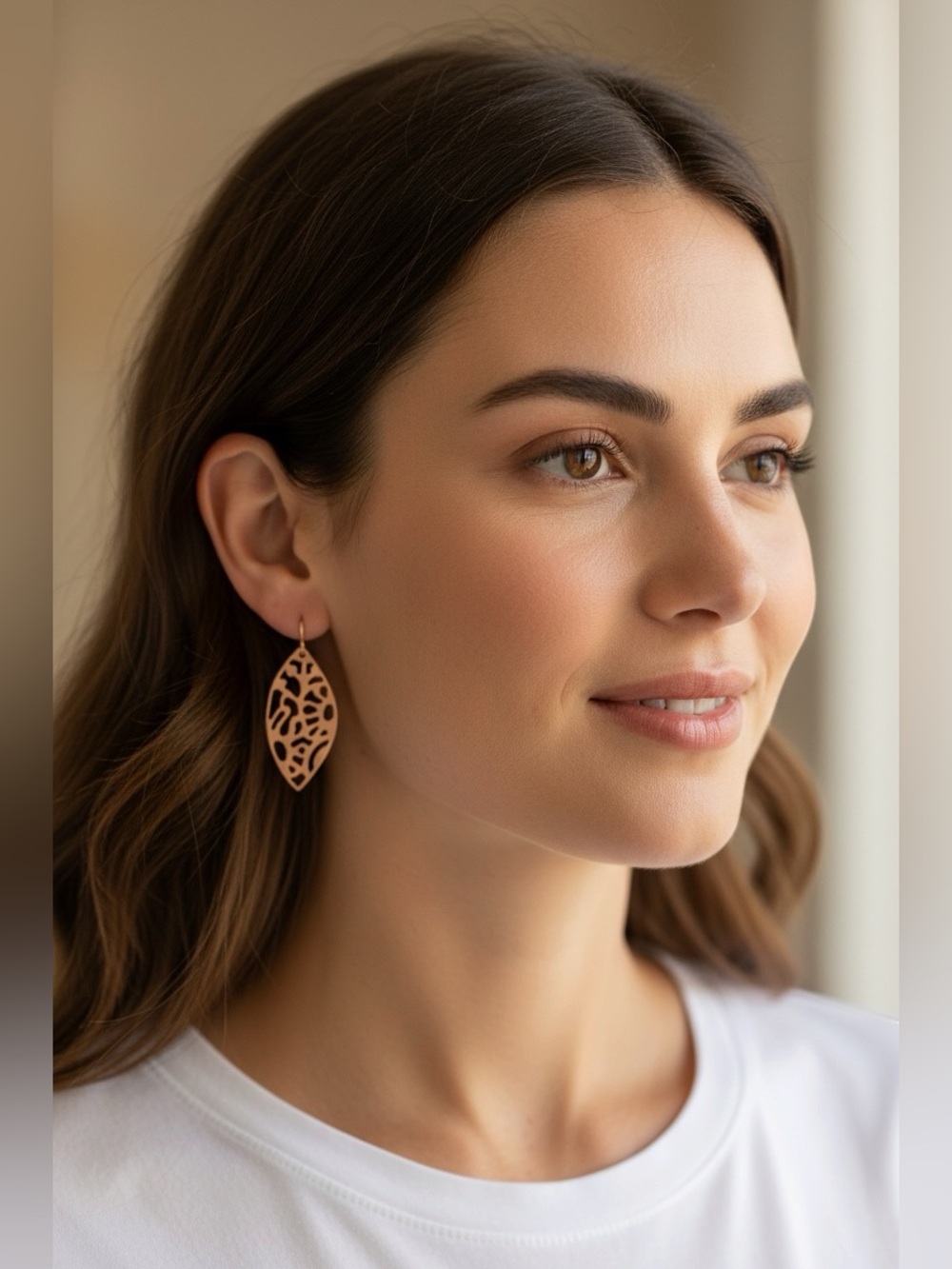 18k Gold Plated Filigree Leaf Drop Earrings